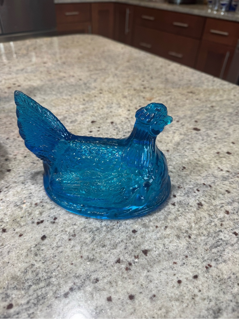 Vintage Blue Glass Hen Figurine Decor - Picture 2 of 3